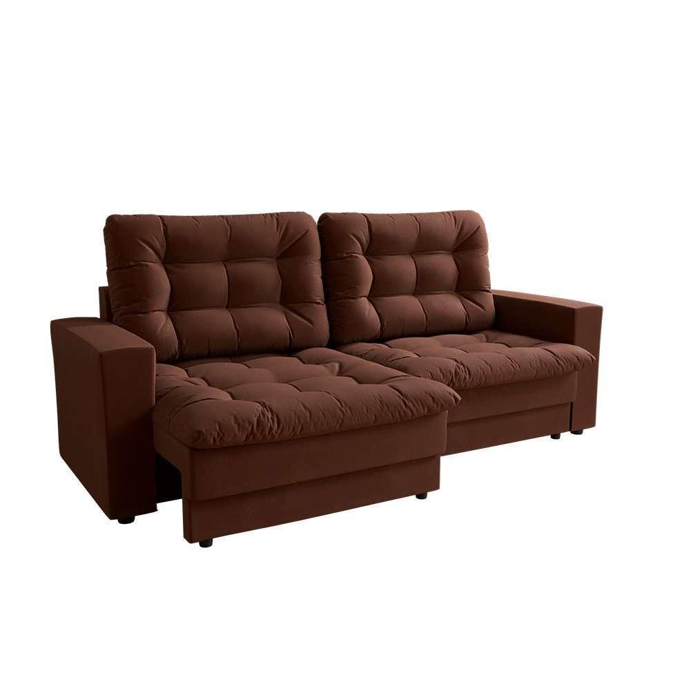 sofá 3 lugares retrátil lubeck plush suede marrom