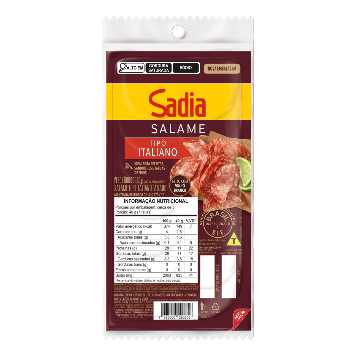 Salame Italiano Fatiado Sadia 100g