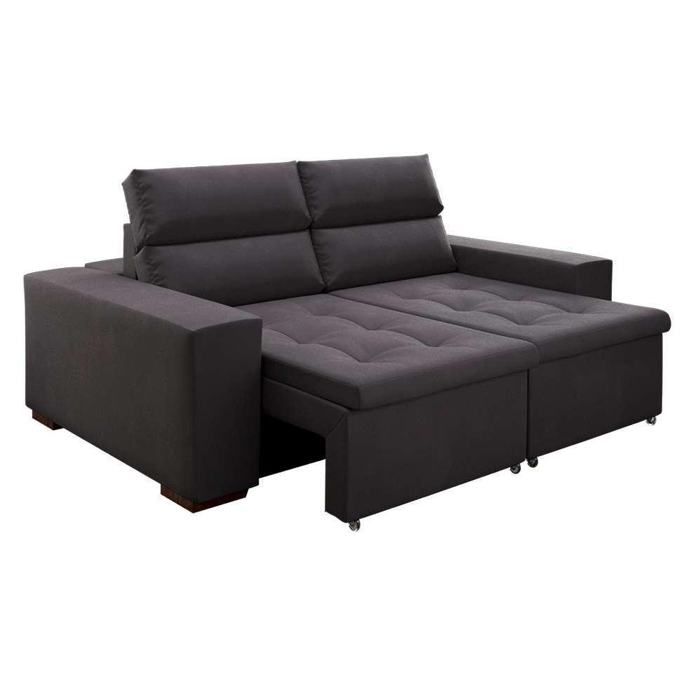 Sofá 3 Lugares Retrátil e Reclinável Gramado Veludo Grafite 220 cm