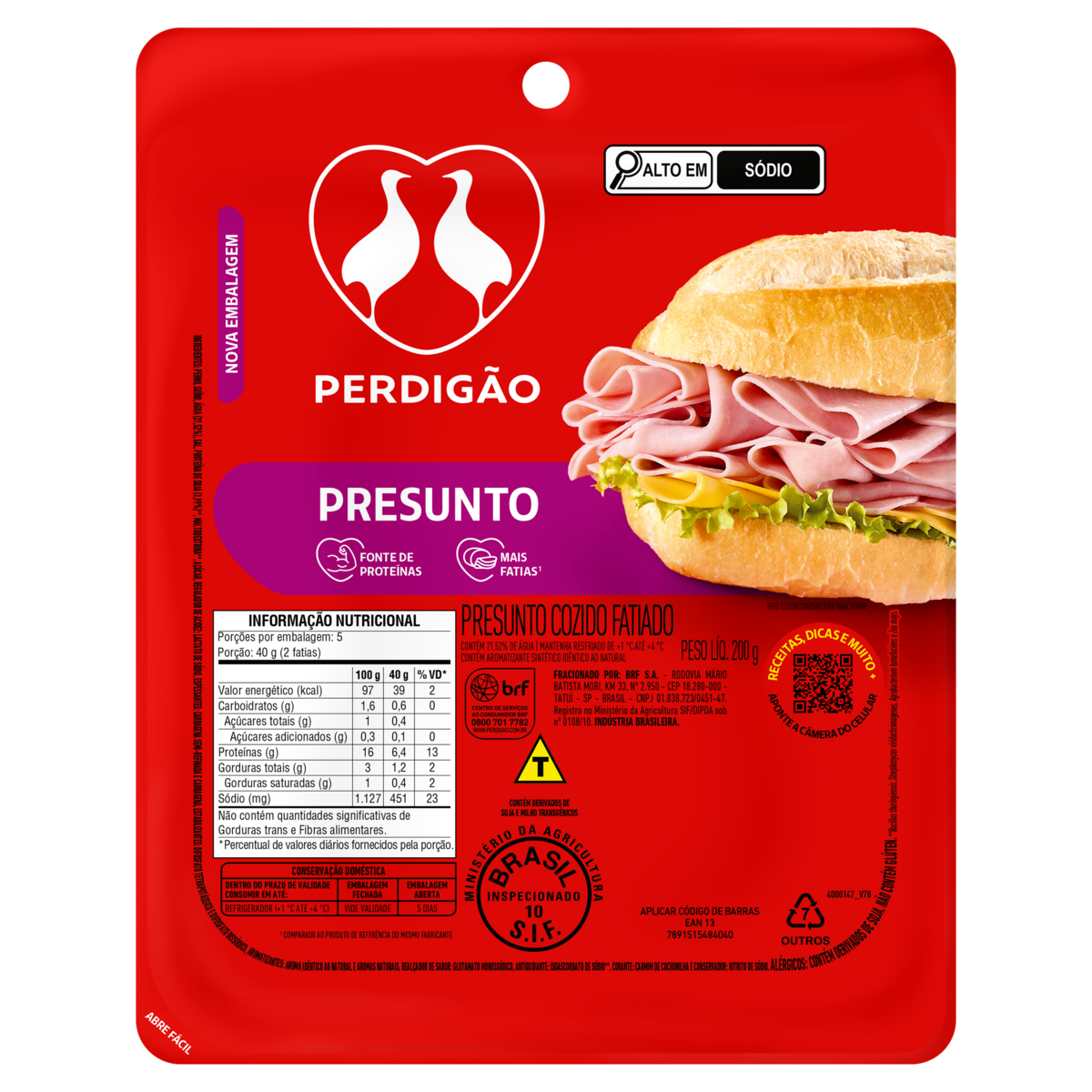 Presunto Cozido Fatiado Perdigão 200g