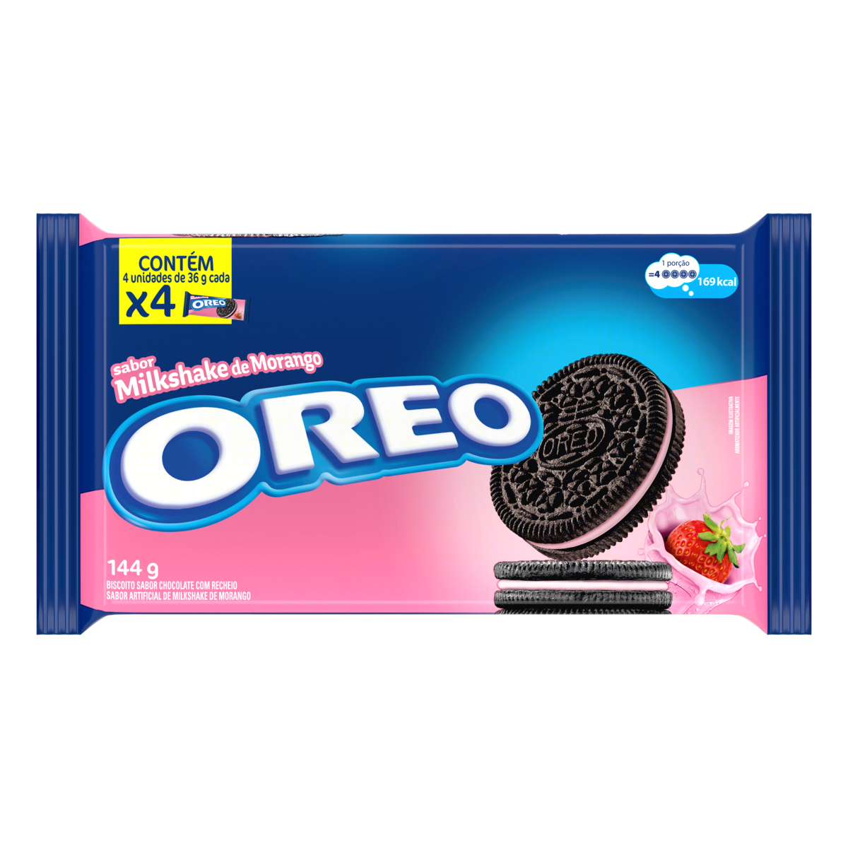 Biscoito Recheado Oreo Milkshake de Morango Multipack 144g