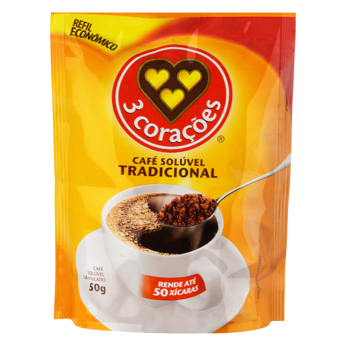 Café Solúvel Granulado Tradicional 3 CORAÇÕES Refil 50g Pão de Açúcar