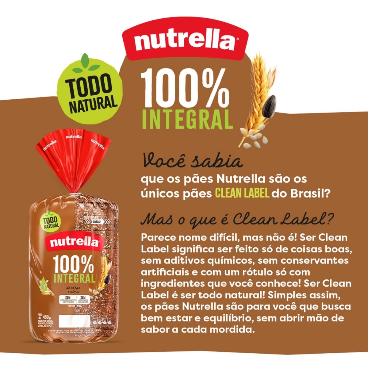 Pão De Forma 100 Integral Nutrella 550g Pão De Açúcar 1036