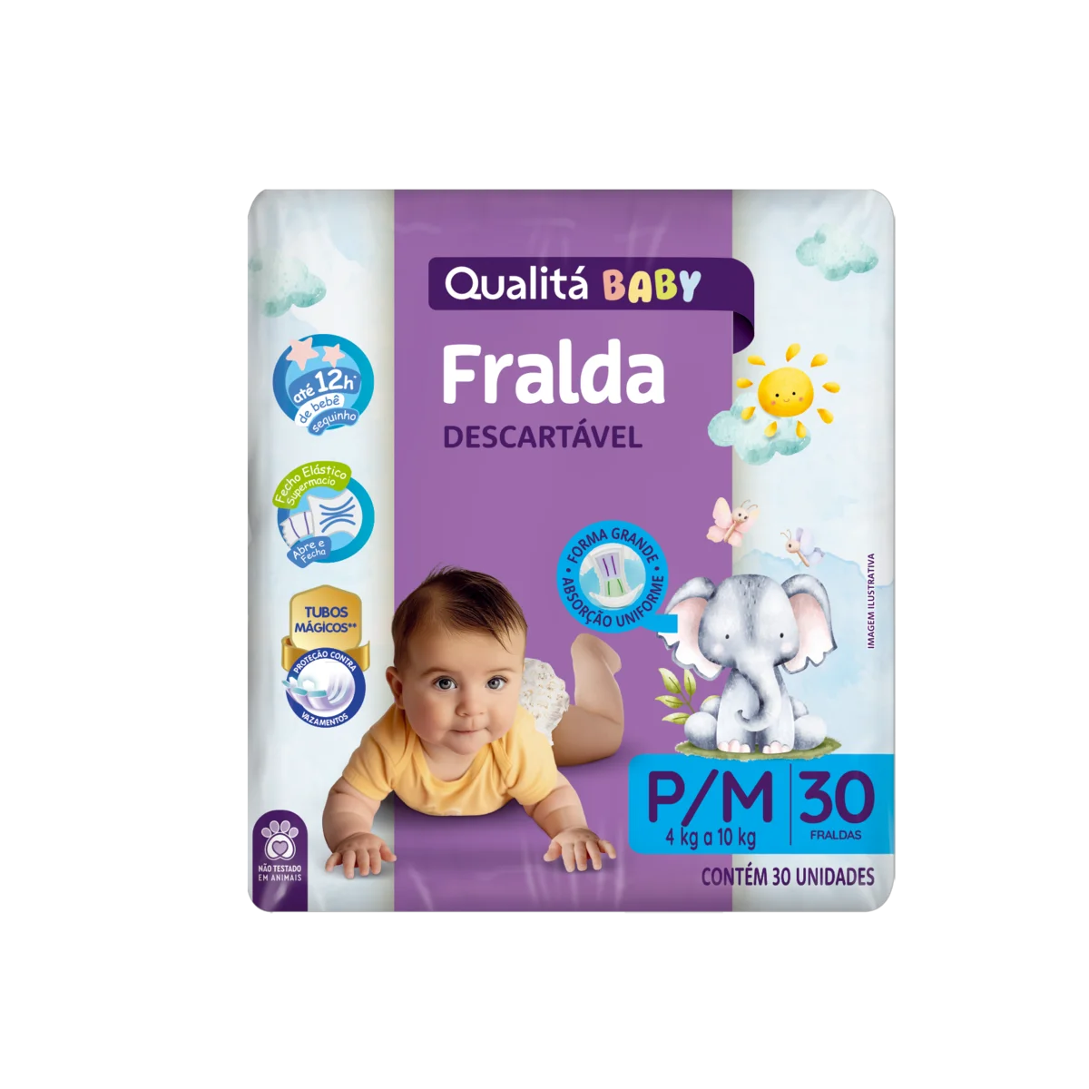 Fralda Descartável Qualitá Baby P/M Pacote 30 Unidades