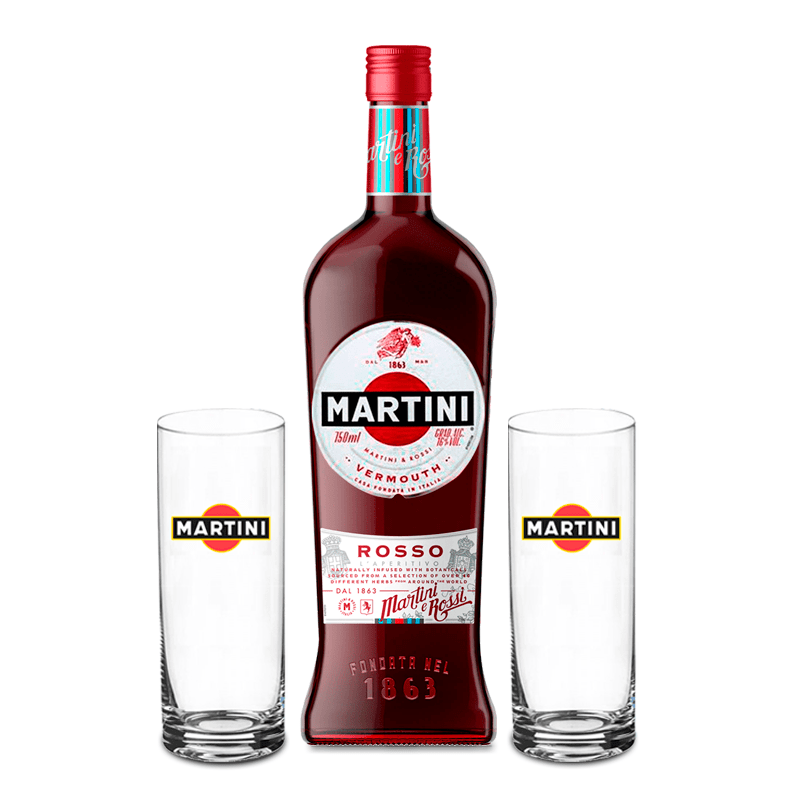 Vermouth Martini Rosso 750ml + 2 Copos Vidro Martini Pão de Açúcar