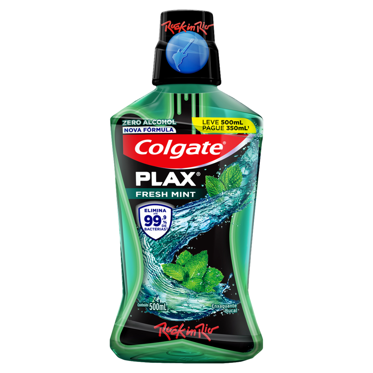 Enxaguante Bucal Fresh Mint Rock in Rio Colgate Plax Frasco Leve 500ml Pague 350ml