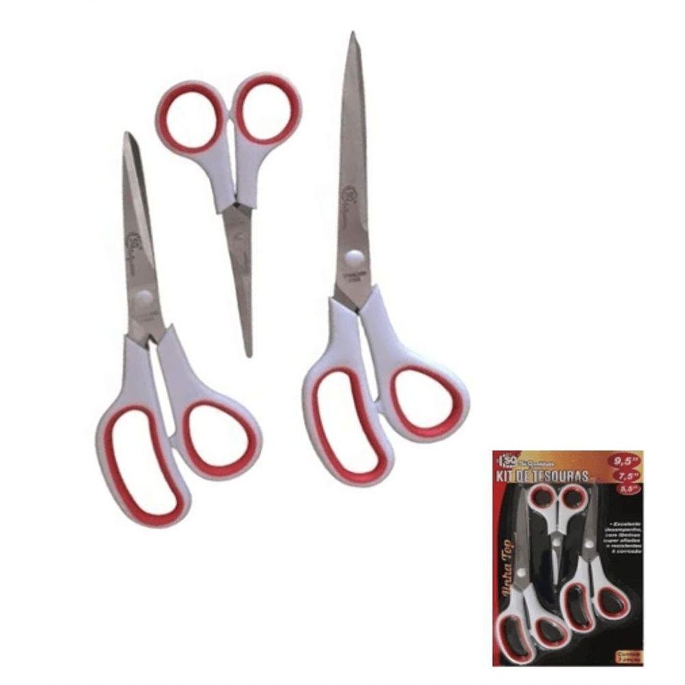 Kit 3 Tesouras Escritorio Corte Papel Multi Uso Profissional | Pão de ...