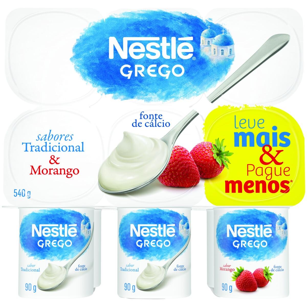 Iogurte Grego Tradicional + Morango Nestlé Bandeja 540g 6 Unidades Leve ...