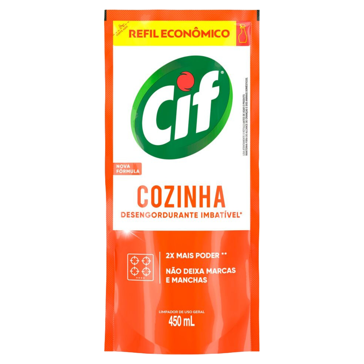 Limpador Desengordurante Cozinha Cif Sachê 450ml Refil Econômico