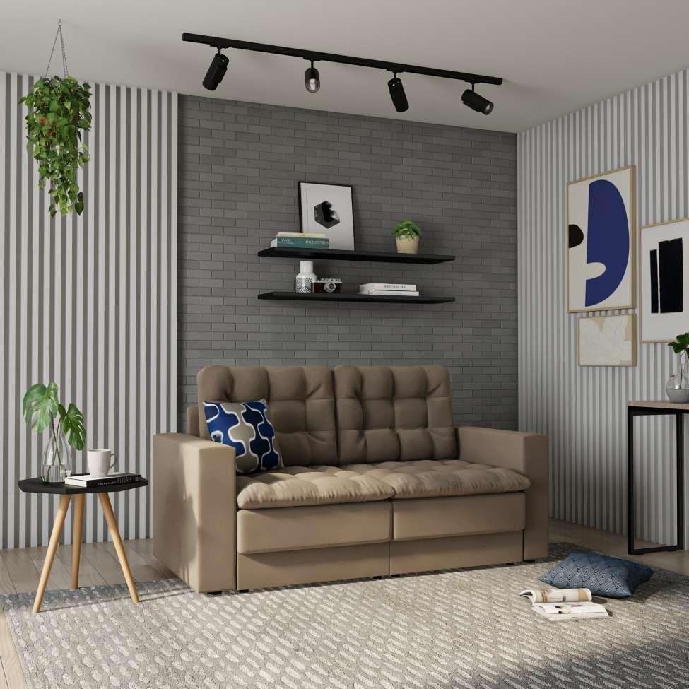 Sofá 3 Lugares Retrátil Hamburgo Suede Bege Pão de Açúcar