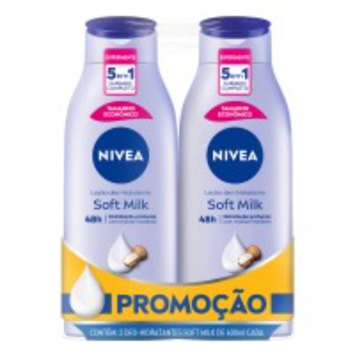 Pack Loção Corporal Deo-Hidratante Nivea Soft Milk Frasco 2 Unidades 400ml Cada Embalagem Econômica