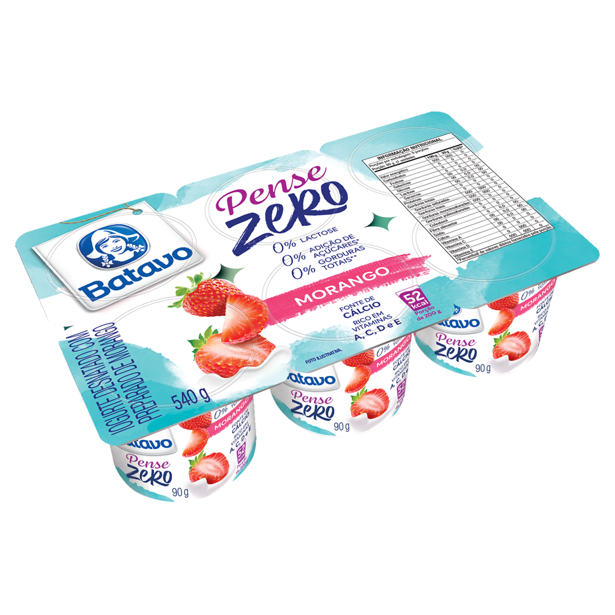 Iogurte Desnatado Morango Zero Lactose Batavo Pense Zero Bandeja 540g 6 ...