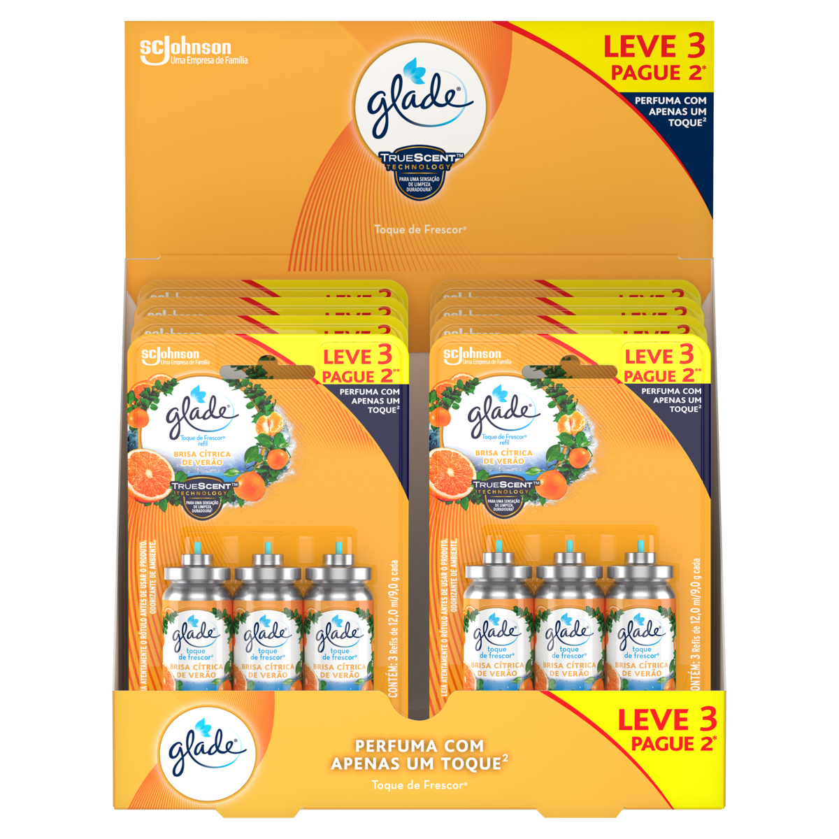 Odorizador de Ambiente Brisa Cítrica de Verão Glade Toque de Frescor Blister 12ml Cada Refil Leve 3 Pague 2 Unidades