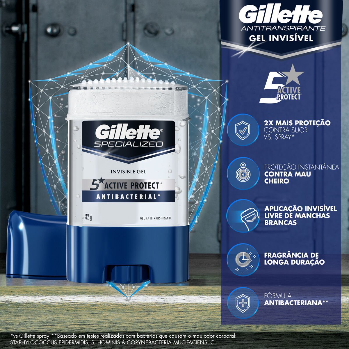 Desodorante Gel Antitranspirante Gillette Antibacterial 82g