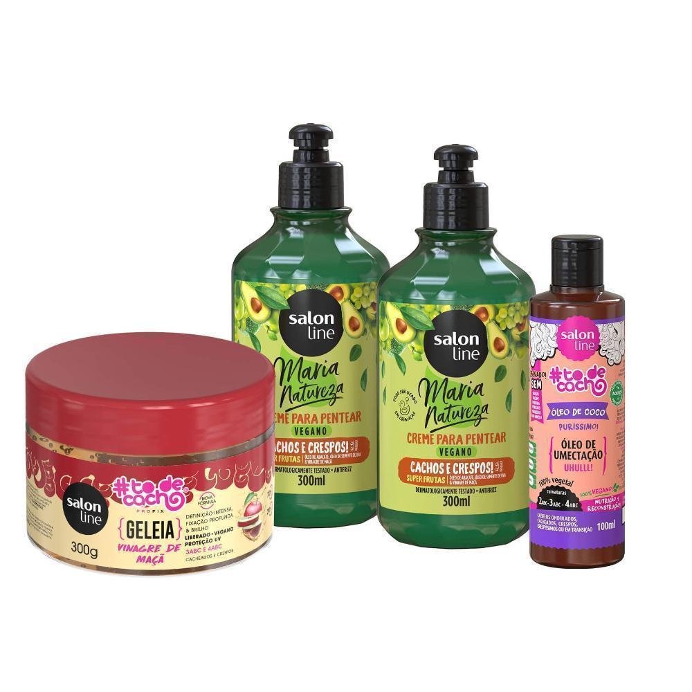 Kit Finalizacao Cachos E Crespo Maria Natureza Geleia Vinagre De Maca Oleo De Coco Salon Line Pao De Acucar