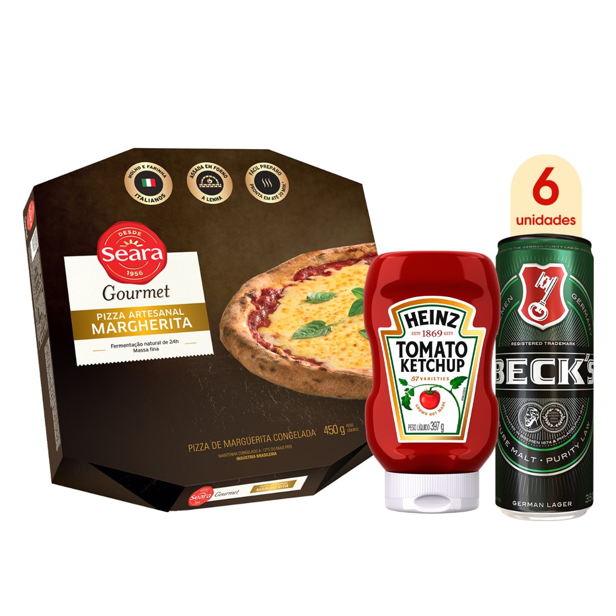 Kit Pizza Artesanal Margherita Seara Gourmet 450g + Ketchup Heinz