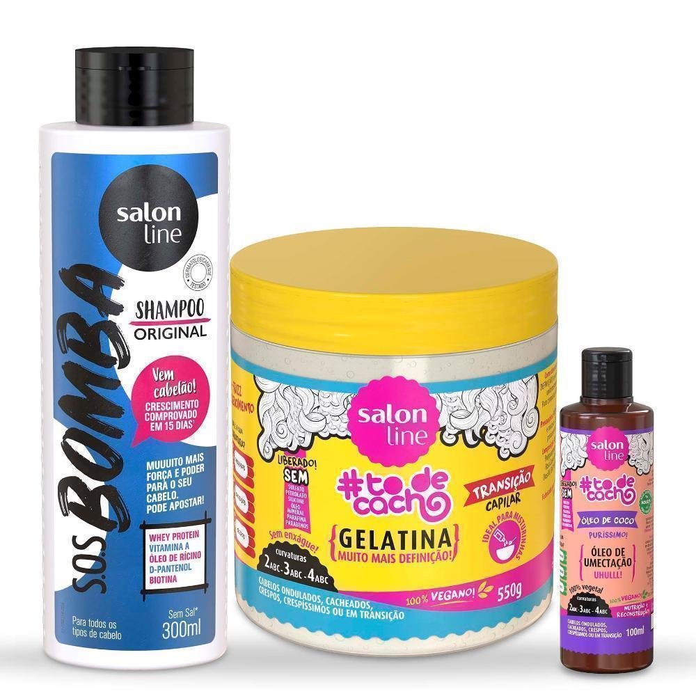 Kit Transicao Capilar Shampoo Gelatina Oleo De Umectacao Mix Salon Line Pao De Acucar