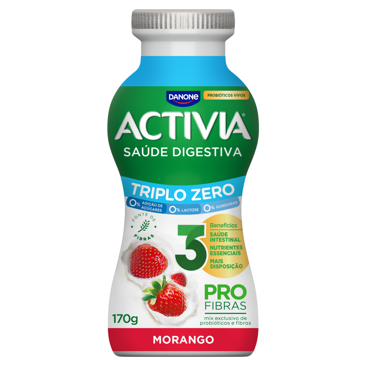 Leite Fermentado Desnatado Morango Light Zero Lactose Activia Zero Frasco 170g