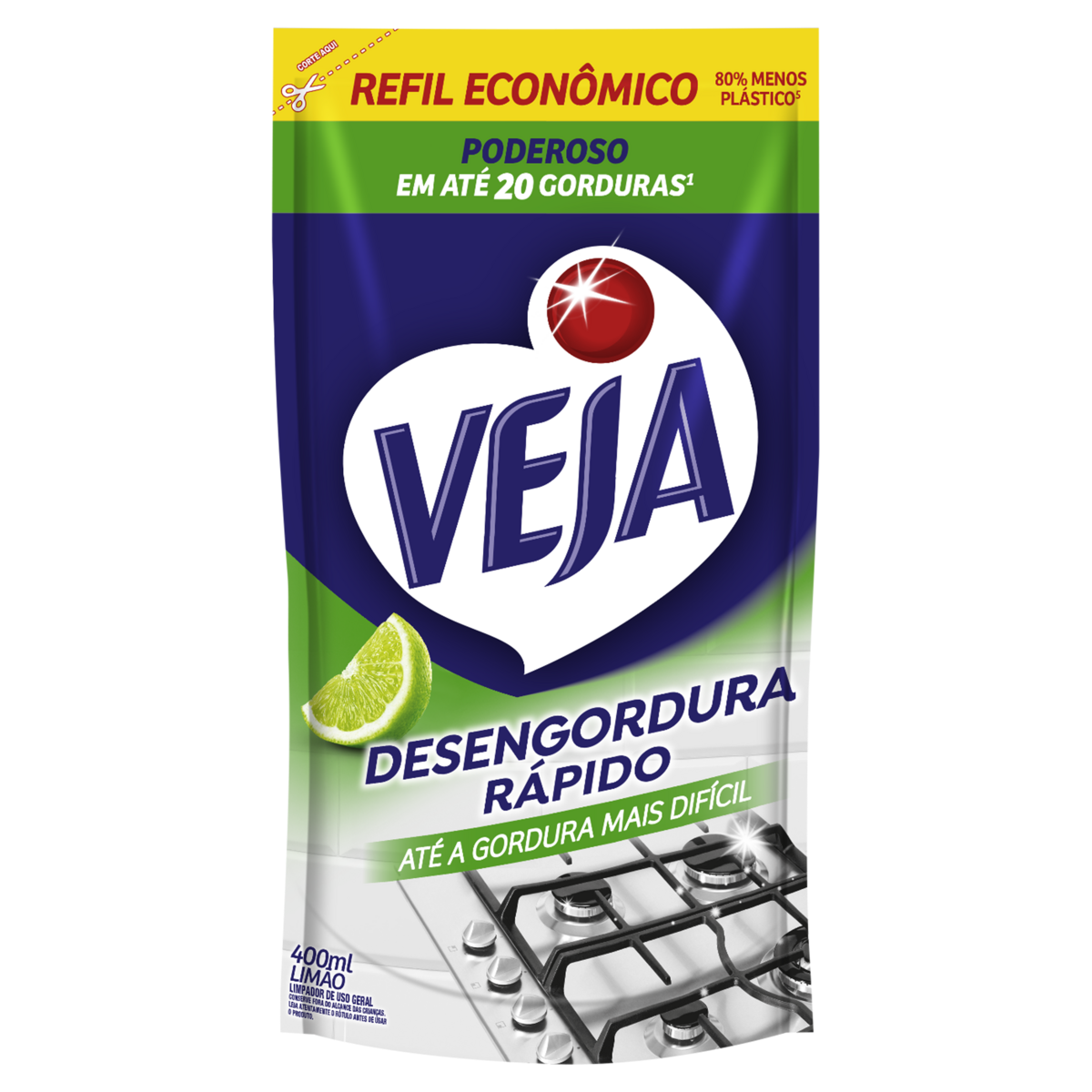 Limpador Desengordurante Cozinha Limão Veja Sachê 400ml Refil Econômico