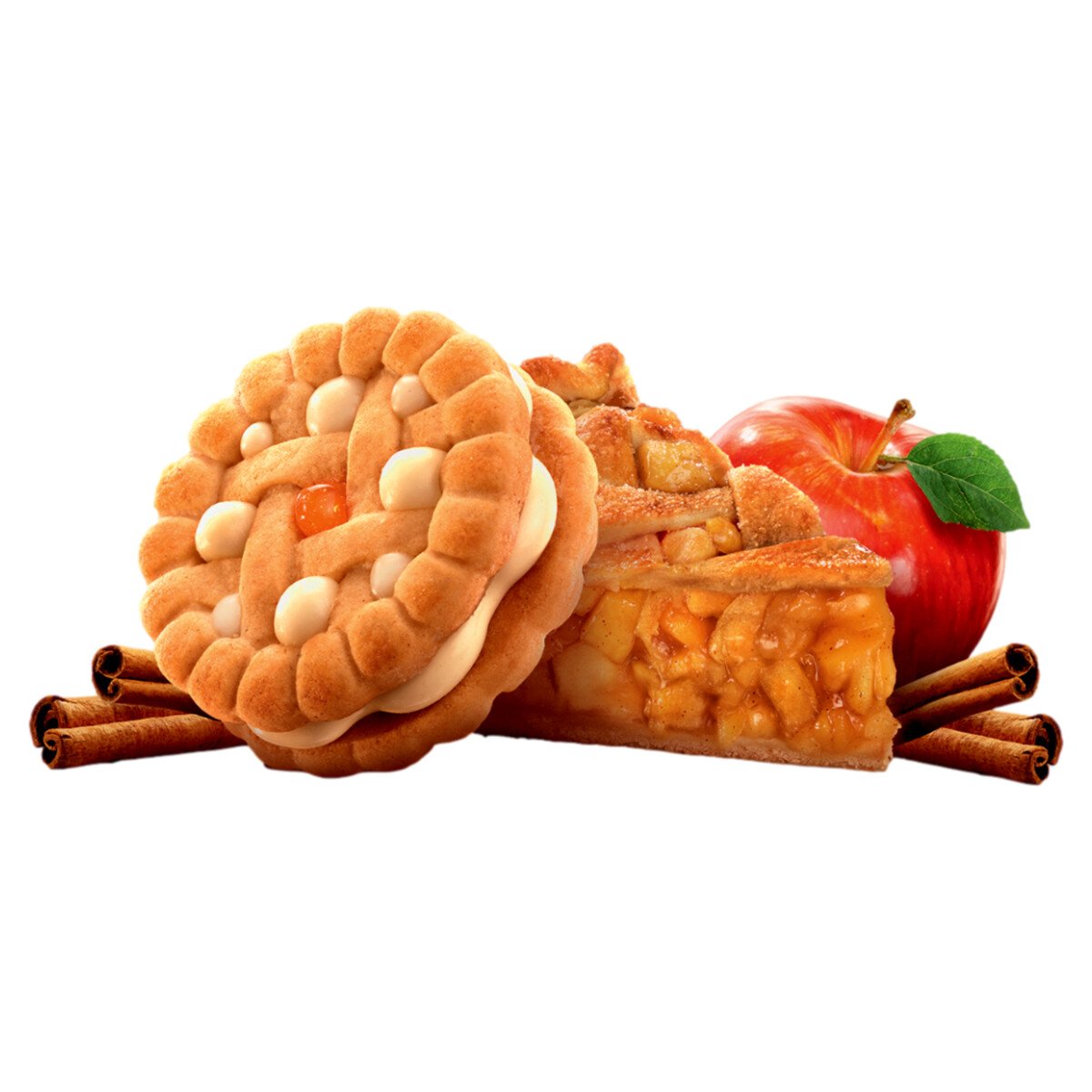 Bolos de recheio de geleia, biscoitos e laranja em um prato com canela e um  jogo americano