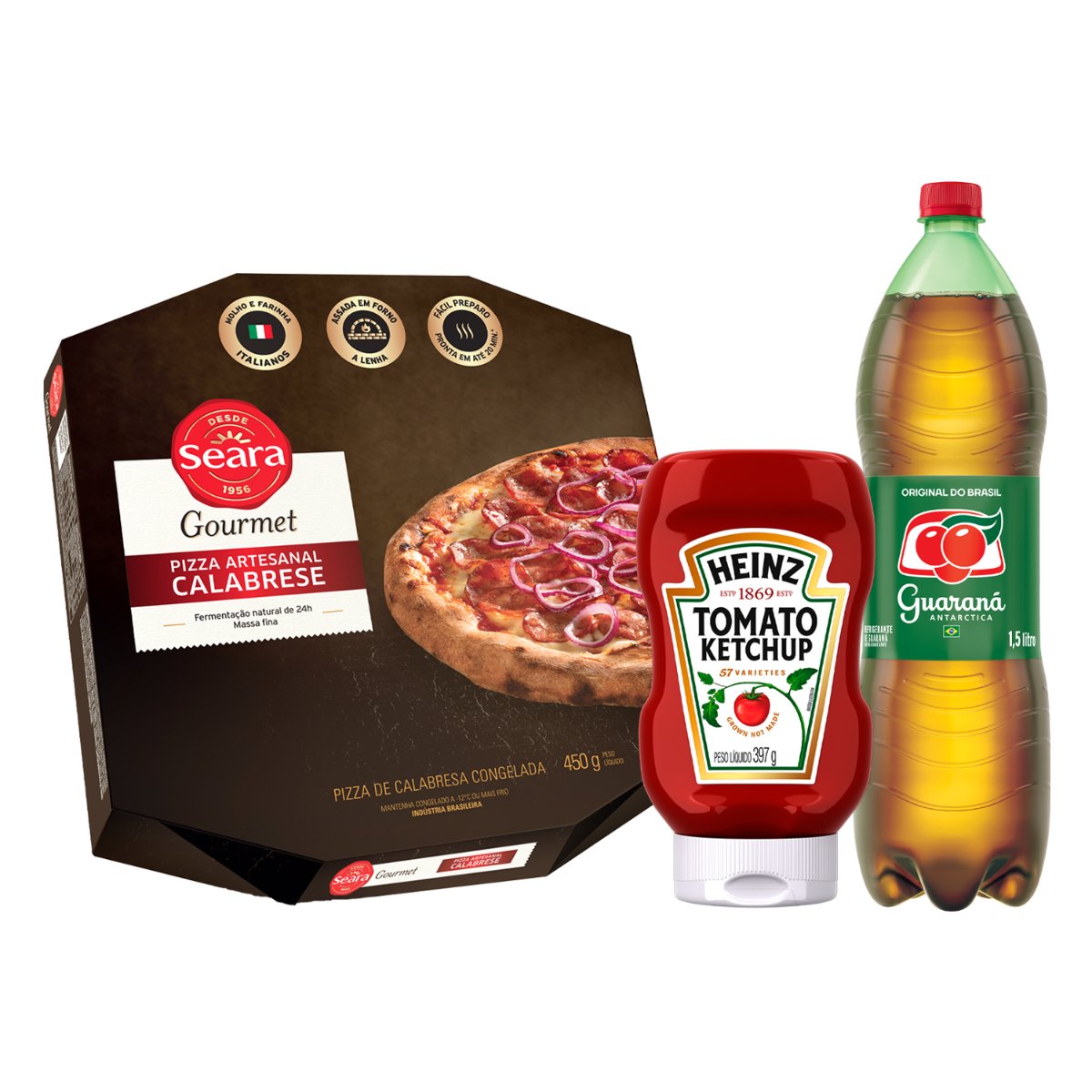 Kit Pizza Artesanal Calabrese Seara Gourmet 450g + Refrigerante