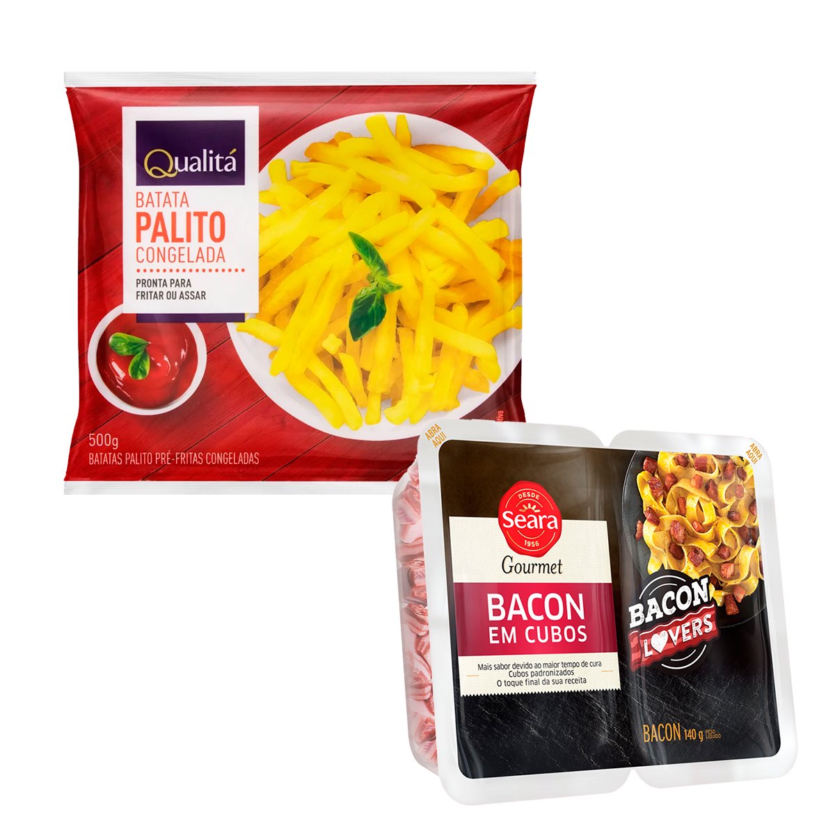 Kit Batata Frita Gourmet Batata Palito Congelada Qualitá 500g Bacon Em Cubos Seara Gourmet