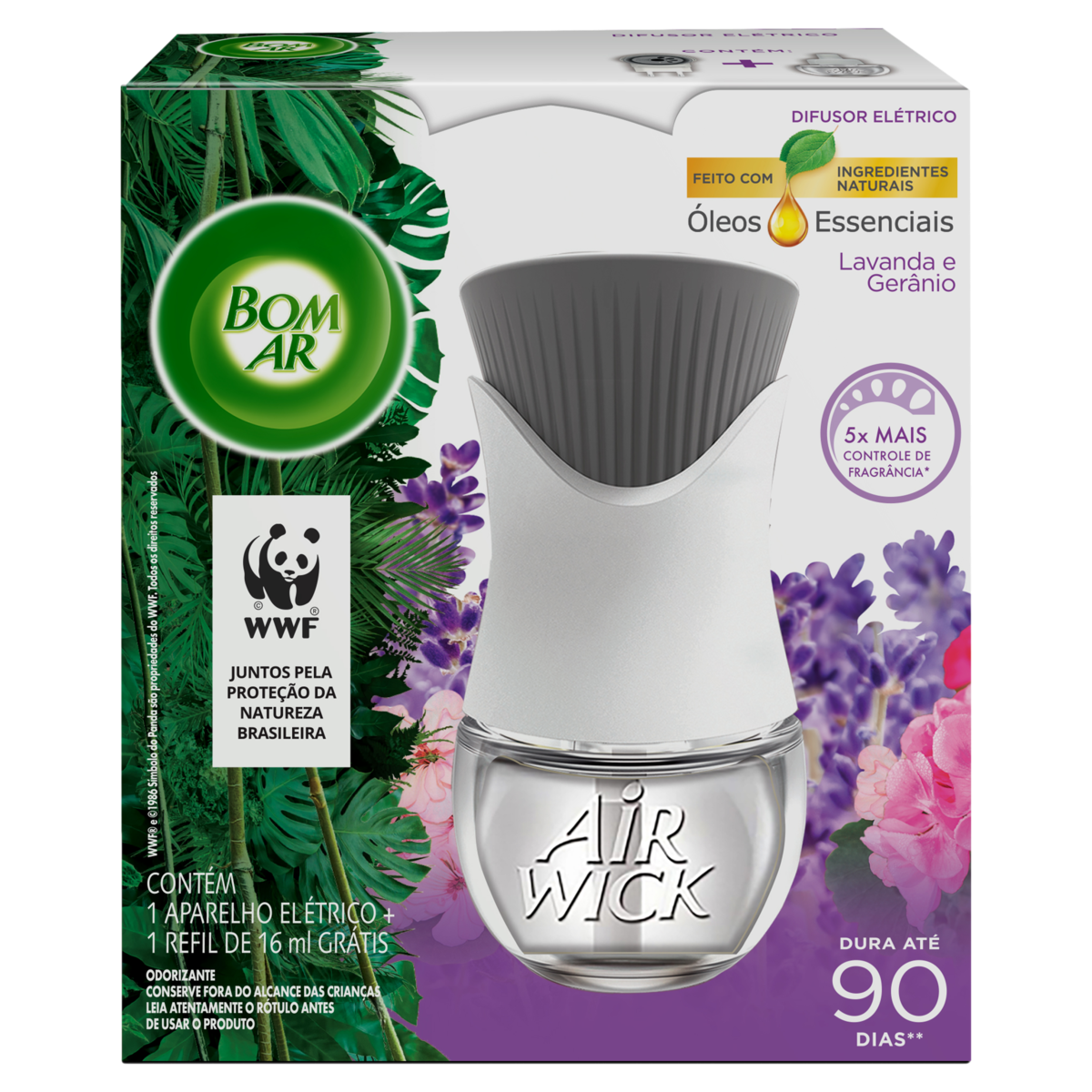 Difusor de Ambiente Elétrico Lavanda e Gerânio Bom Ar Air Wick Caixa Grátis Refil 16ml