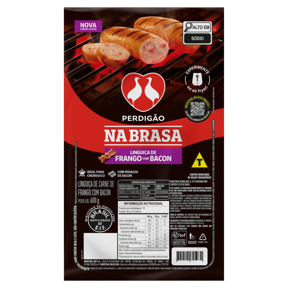 Linguiça de Frango com Bacon Perdigão na Brasa 600g