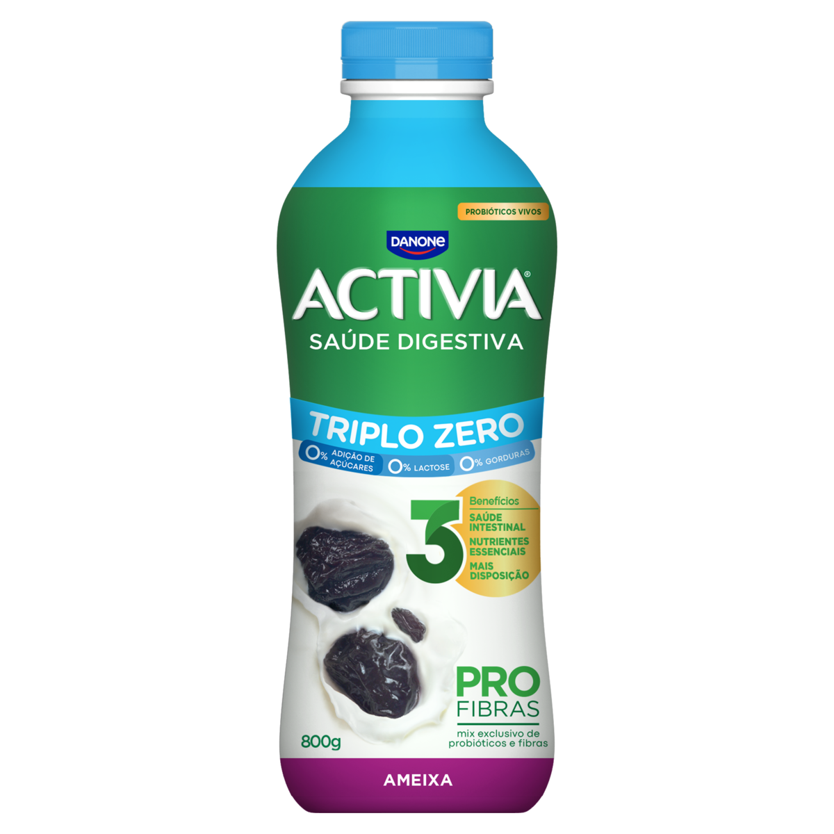 Leite Fermentado Desnatado Ameixa Zero Lactose Activia Zero Garrafa 800g