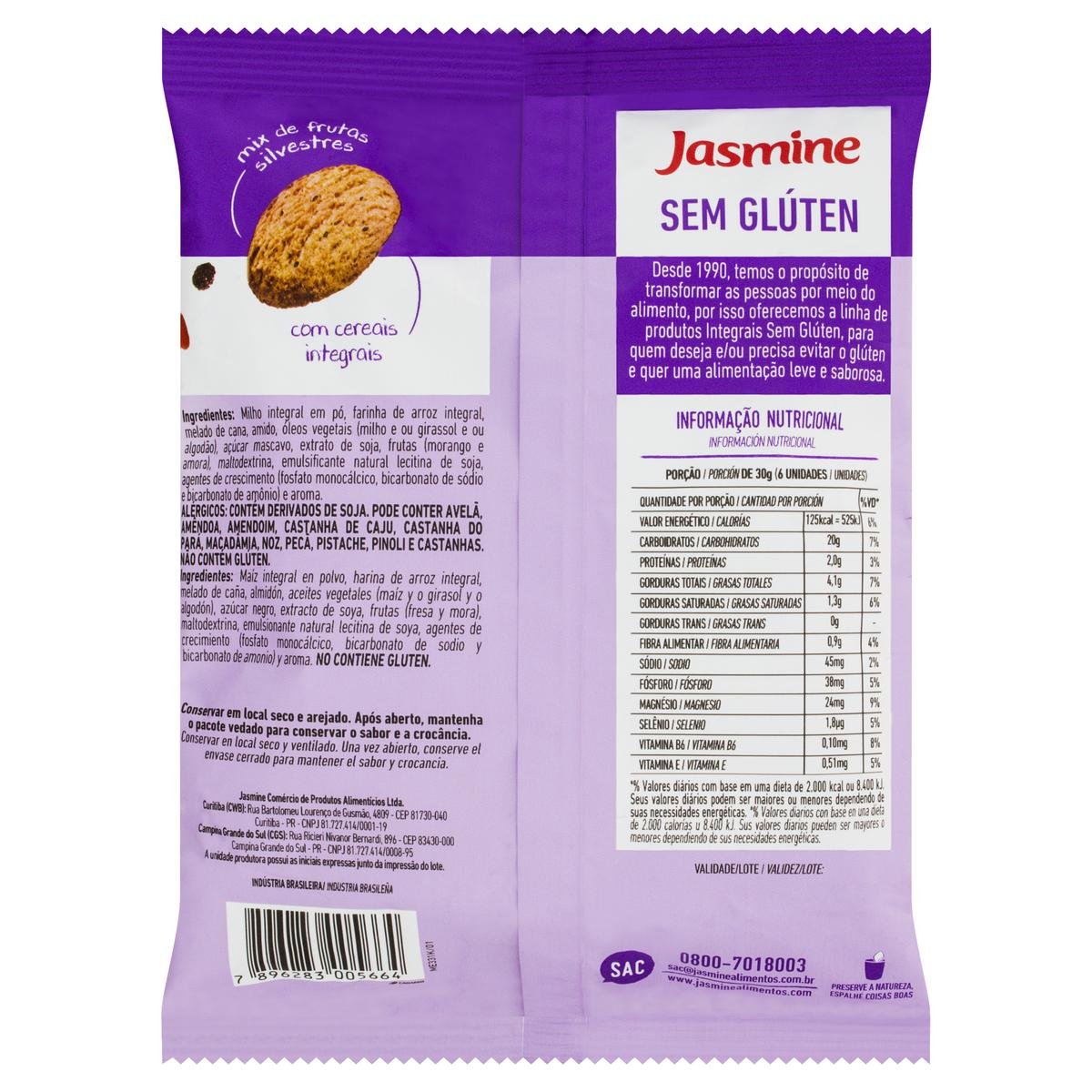 Biscoito Cookie Integral Frutas Silvestres sem Glúten Jasmine Pacote