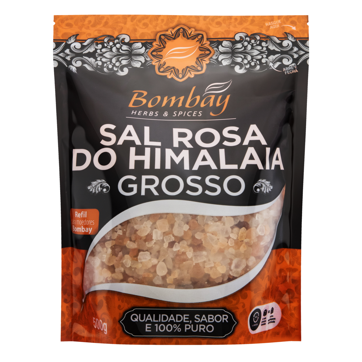 Sal Rosa do Himalaia Grosso Bombay Herbs e Spices Pouch 500g Refil