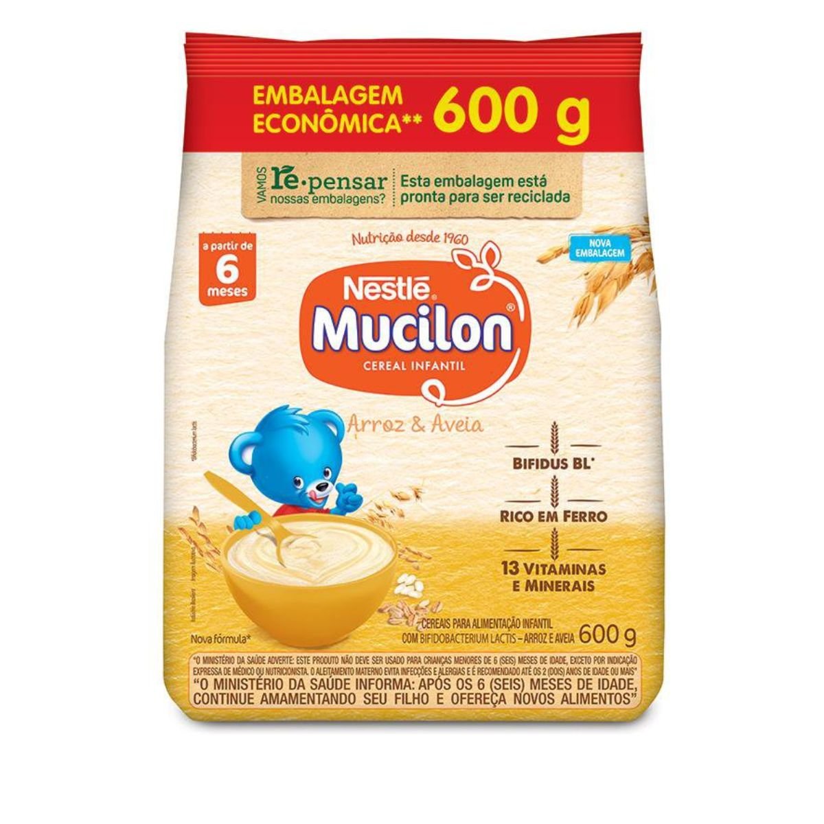 Cereal Infantil Mucilon Arroz E Aveia 600g Pao De Acucar