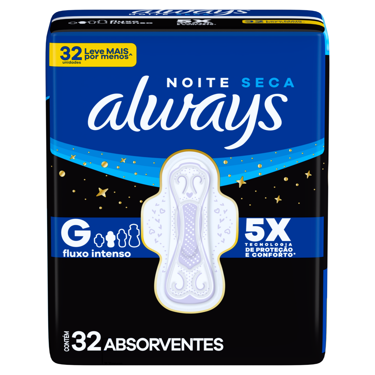 Absorvente com Abas Seca Always Noturno Pacote 32 Unidades Grátis 4 Absorventes