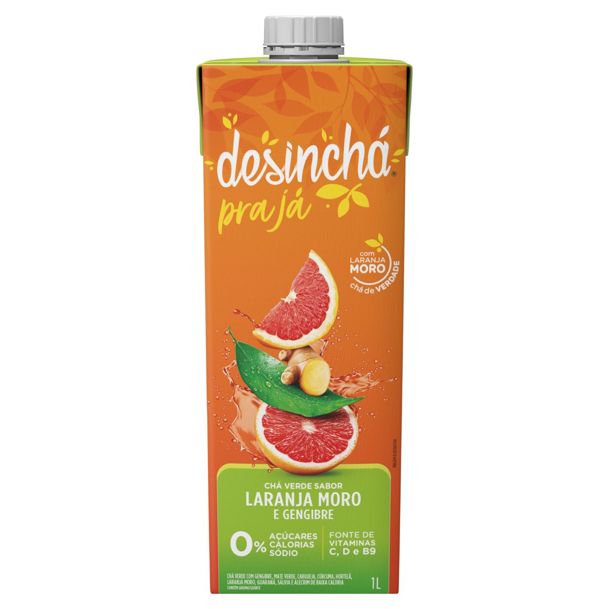 Desincha Chá Verde Laranja Moro e Gengibre Zero Açúcar