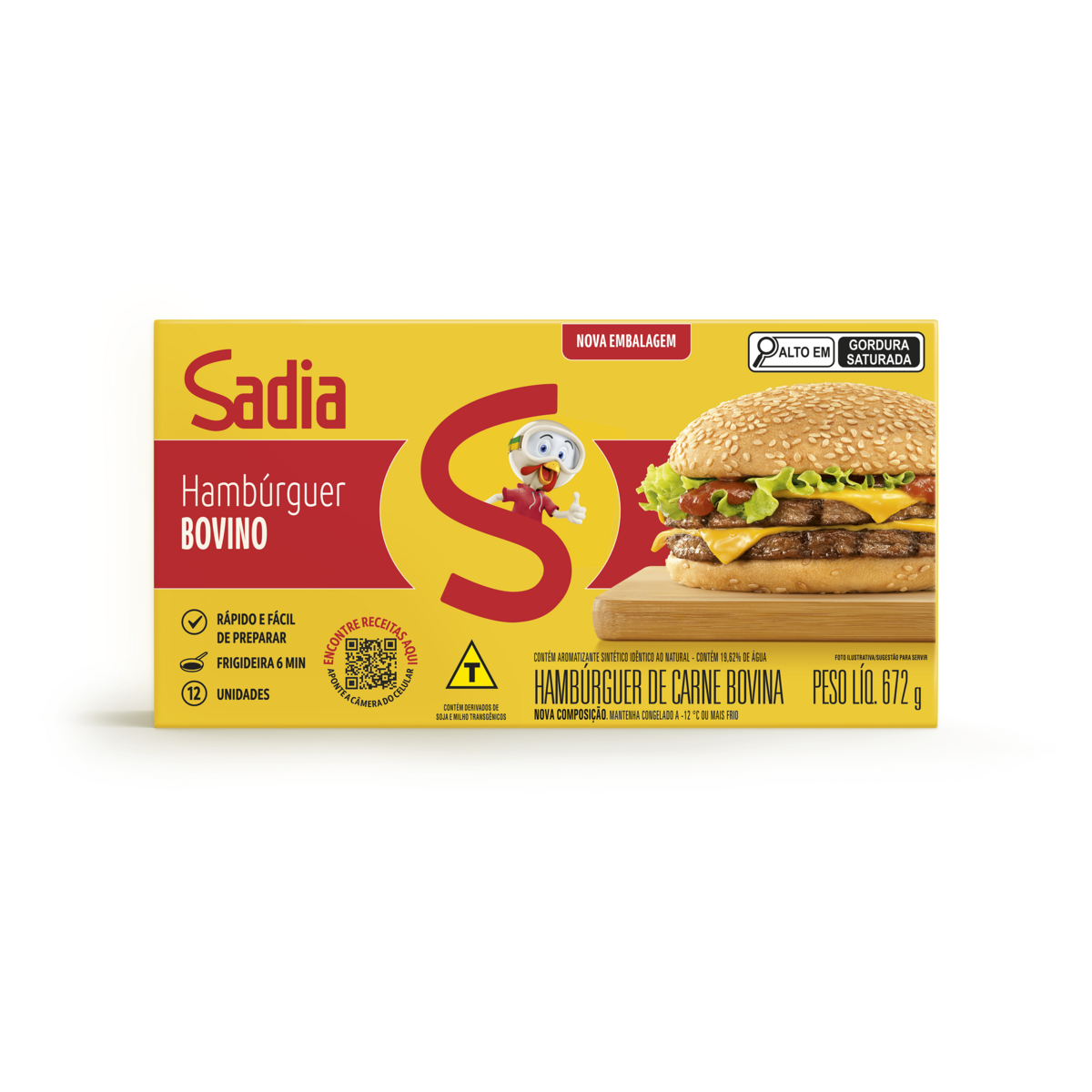 Hambúrguer Bovino Sadia Caixa 672g 12 Unidades
