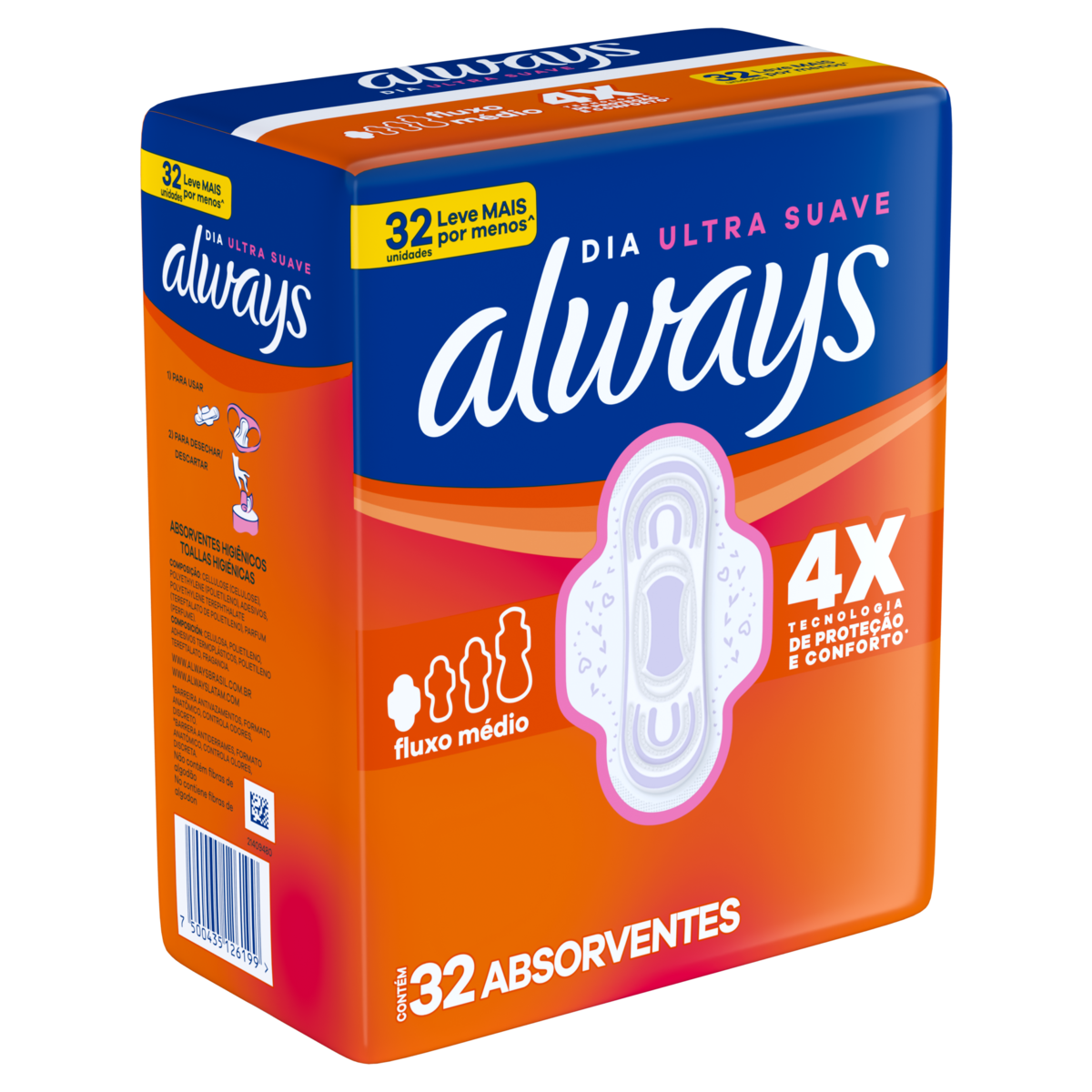 Absorvente com Abas Suave Always P Pacote 32 Unidades Grátis 4 Absorventes