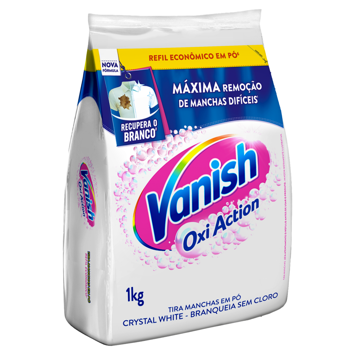 Tira-Manchas Pó Roupas Brancas Vanish Oxi Action Crystal White Pacote 1kg Refil Econômico Leve Mais Pague Menos