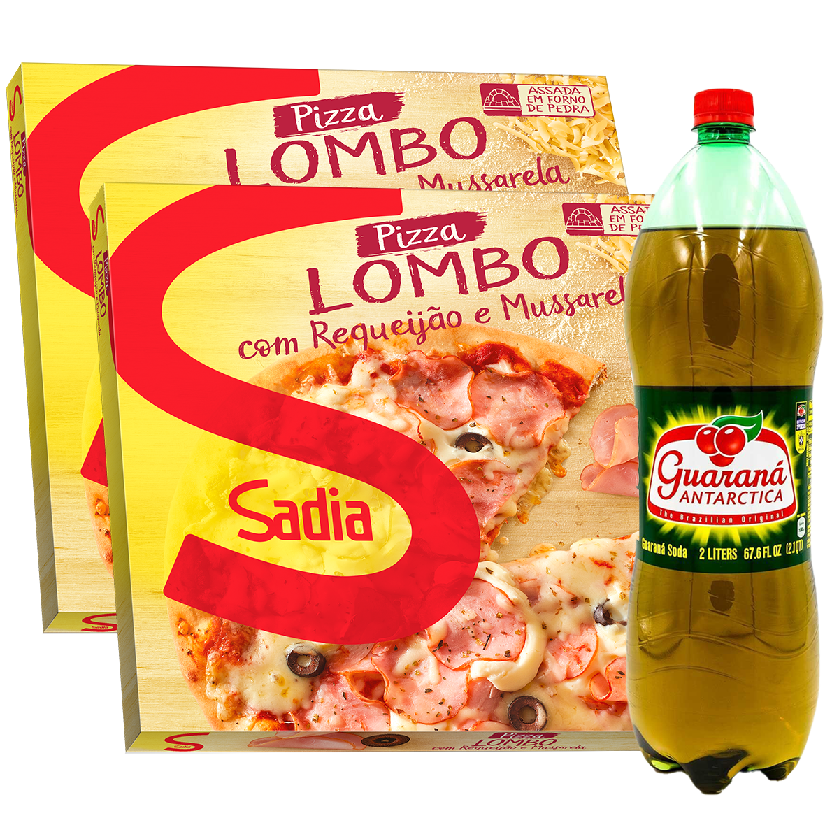 Pizza Lombo com Requeijão e Mussarela Sadia 460g e Guaraná Antarctica 2L