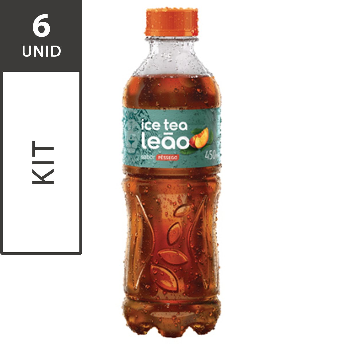 Kit com 6 Chás Preto Pêssego Leão Ice Tea Garrafa 450ml Cada Pão de