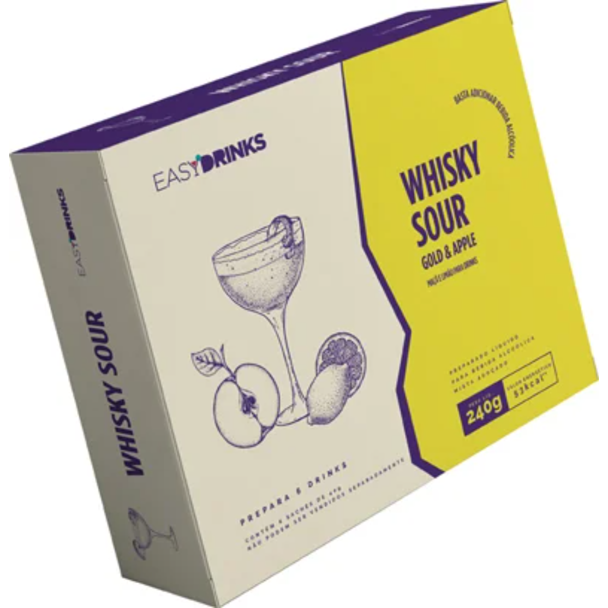 Preparo Whisky Sour Gold e Apple Easy Drinks 240g (6x40g Saches)