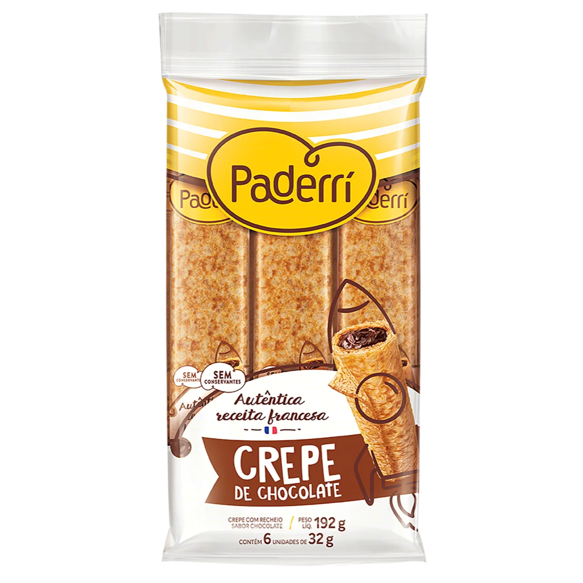 Crepe Recheio Chocolate Paderrí Pacote 150g 6 Unidades