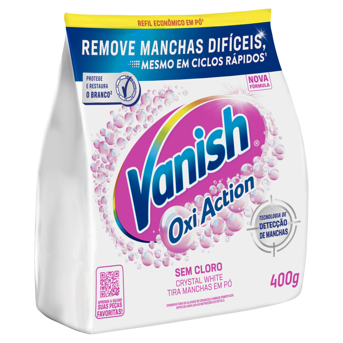 Tira-Manchas Pó Vanish Oxi Action Crystal White Pacote 400g Refil Econômico
