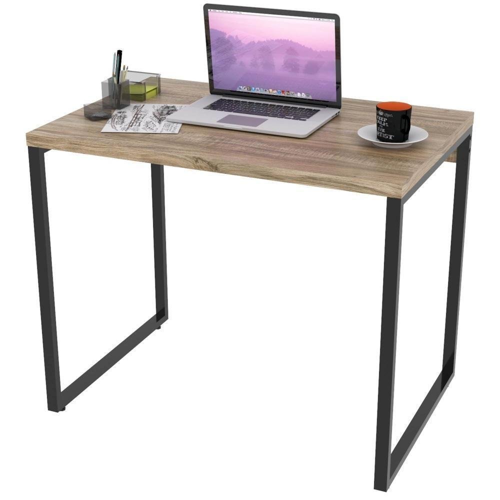 Mesa Escritório Escrivaninha em L Estilo Industrial Mel / Preto