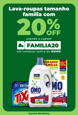 Lava-roupas tamanho família com 20% off em compras acima de R$399 usando o cupom FAMILIA20 (Exceto NE)